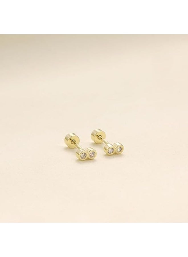Ucanbe Trendy 14K Gold Plated CZ Flat Back Stud Earrings for Women – Dainty Small Screw Back Cartilage & Tragus Jewelry - Image 2